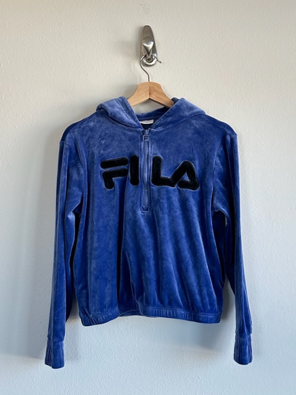 Vintage Fila Womens Velvet Blue 1/2 Zip Hoodie Size Small